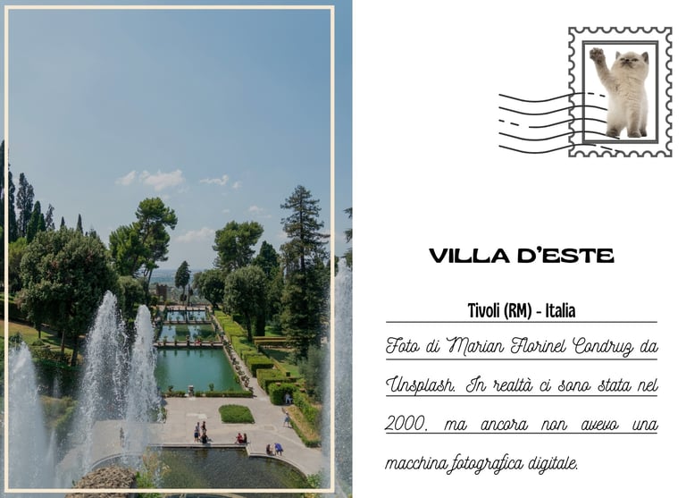 Cartolina dei giardini con l'acqua di Villa d'Este a Roma