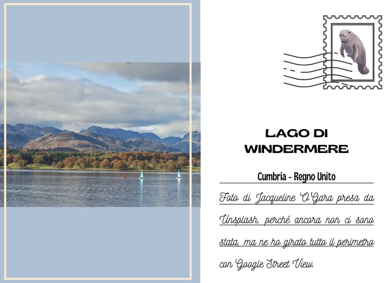 Cartolina con il lago Windermere in Cumbria, Regno Unito