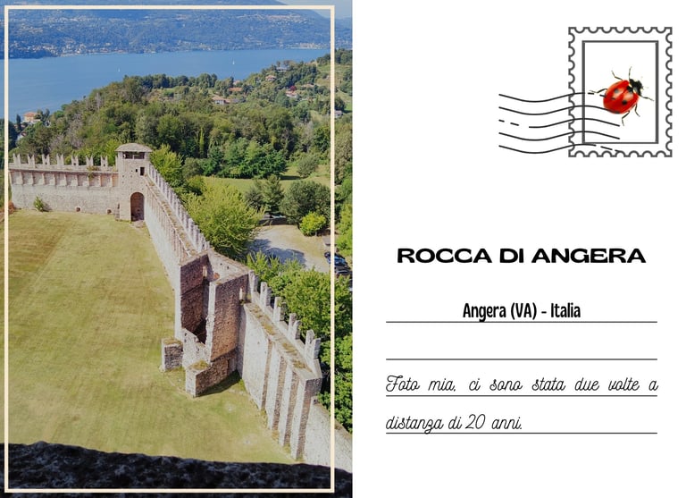 Cartolina con vista dalla Rocca di Angera sul lago maggiore