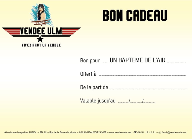 Bon cadeau vol en ulm Vendée ulm