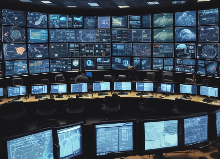 a cybersecurity operations centre control room