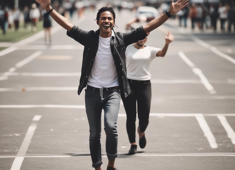 una persona feliz, plena, logrando sus metas.