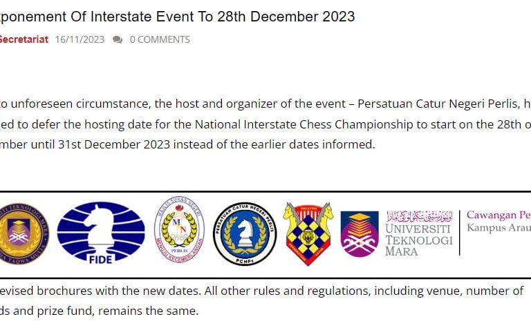 Malaysian Chess Federation. Interstate Event 2023. Catur Malaysia. Malaysia Chess