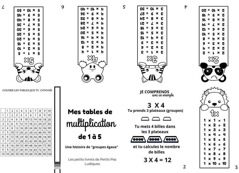 petits livrets multiplication 1 à 5