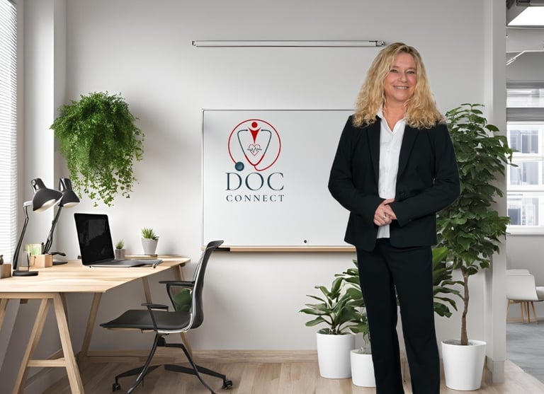 Anja Borchert, in ihrem Büro für die Ärztevermittlung