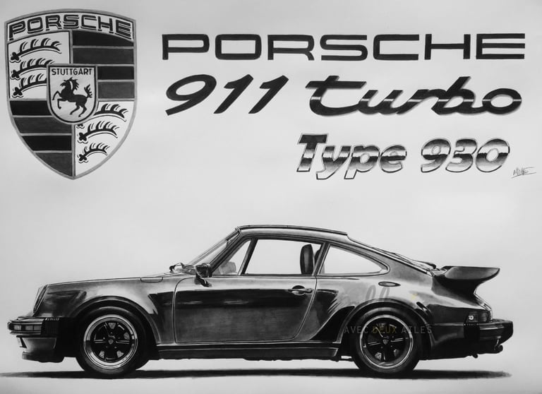 Dessin d’une voiture Porsche 911 réalisé par l’artiste Alain Mitildjan