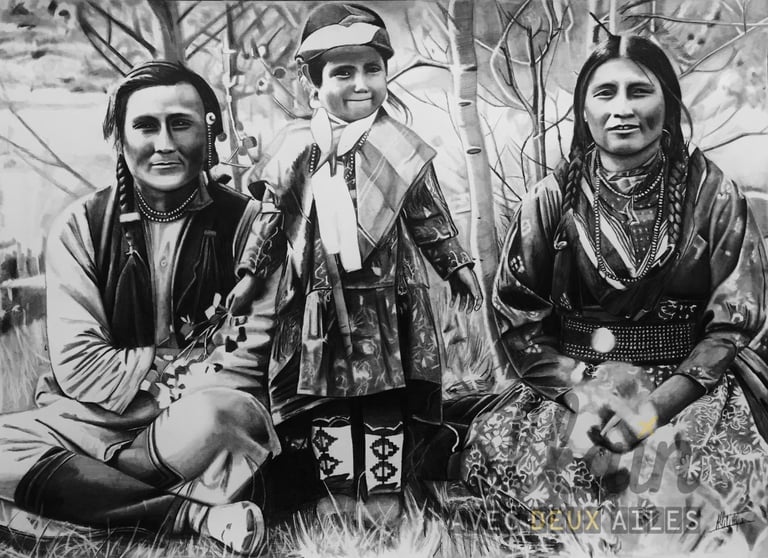 Dessin d’une famille indienne réalisé par l’artiste Alain Mitildjan