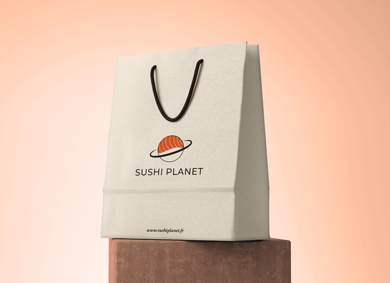 Sushi Planet sac avec logo et adresse du site