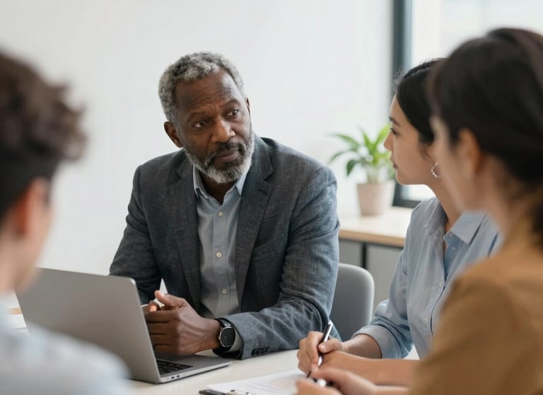 A warm group therapy session in progress, with diverse individuals engaged and attentive.