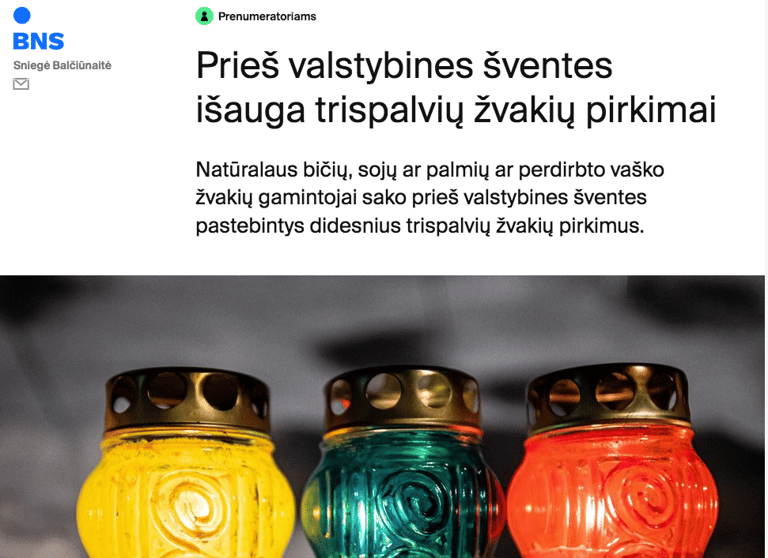 Lietuviškos natūralios žvakės valstybinėms šventėms