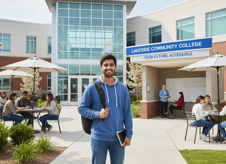 Pakistani student at an American community college campus
