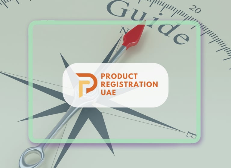 Product Registration UAE Logo with background of guide compass for 2024 blog