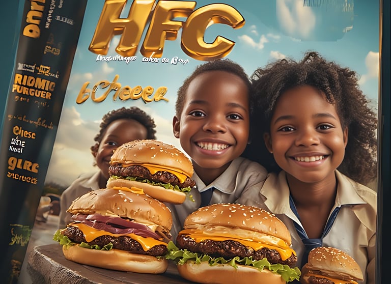 grupo de garotos posando para uma foto com hamburgueres.