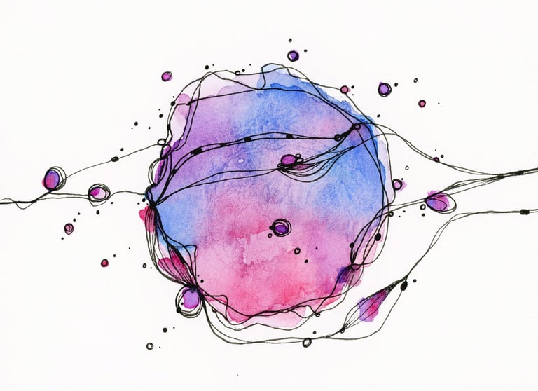 illustration abstraite, bulles colorée et liens noirs