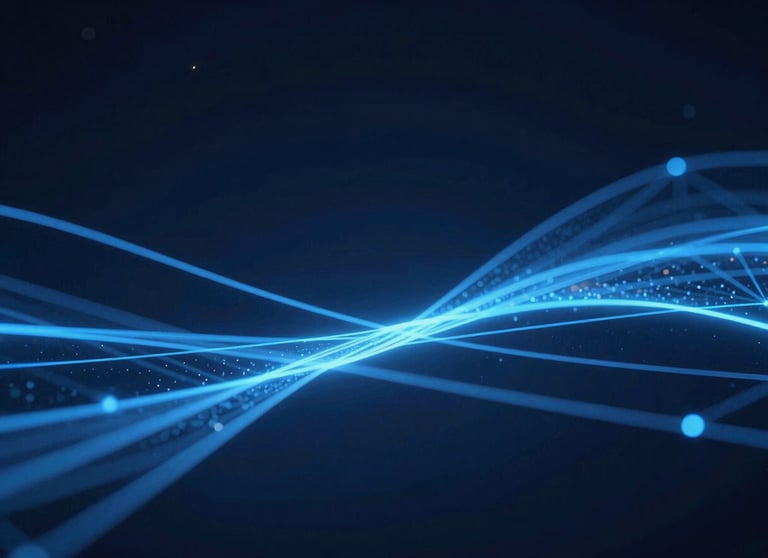 An elegant representation of digital connectivity, with abstract blue glowing lines on a dark navy background.