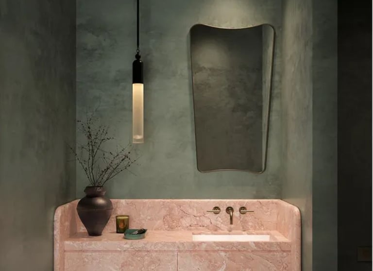 A modern bathroom featuring microcement