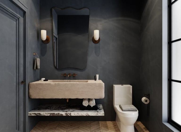 A modern bathroom featuring microcement