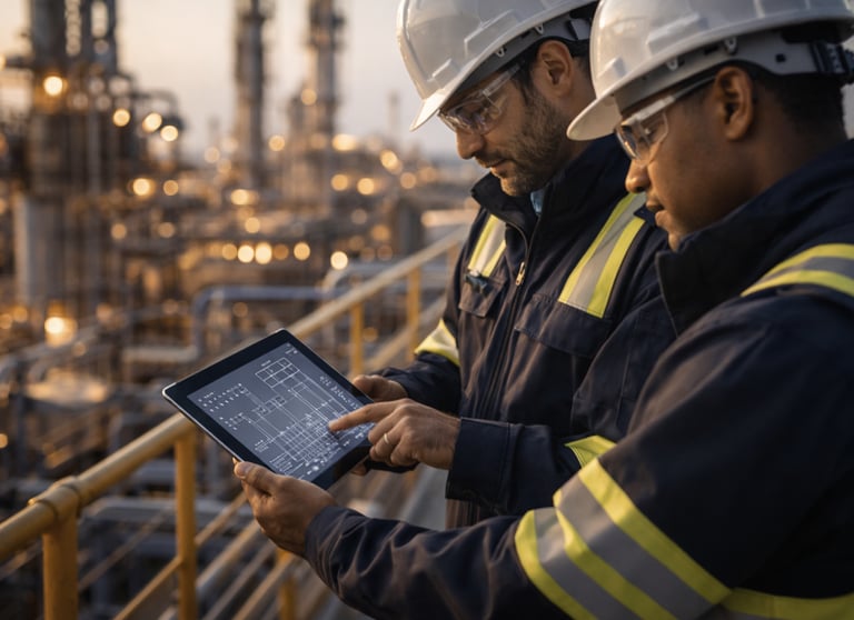 Engineers coordinating OEM onboarding and site support at an industrial facility