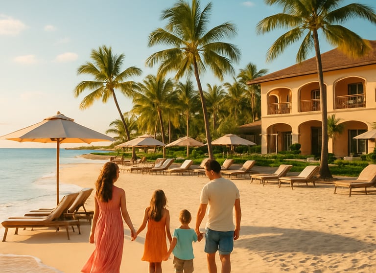 family beach vacation at sunset