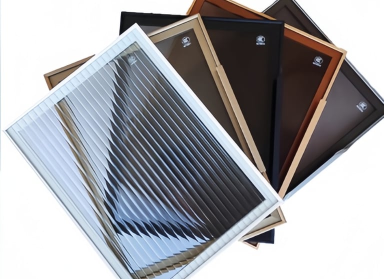 Assortment of multi-colored aluminum air vent grilles in various finishes (black, brown, white) for HVAC systems and home ven