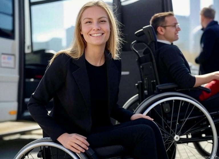 a woman in a wheelchair with a man in a wheelchair