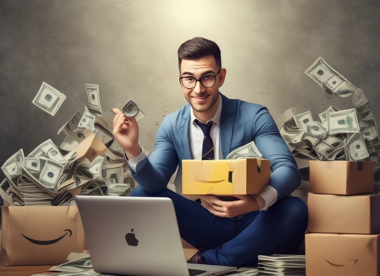 A man sits at a table in a cafe or office environment, wearing glasses and a suit. In front of him, an open laptop displays a webpage about cryptocurrency price surges. A newspaper titled 'Financial Times' lies on the table, along with a cup of coffee and a smartphone. The table surface is wooden, contributing to a cozy, businesslike atmosphere.