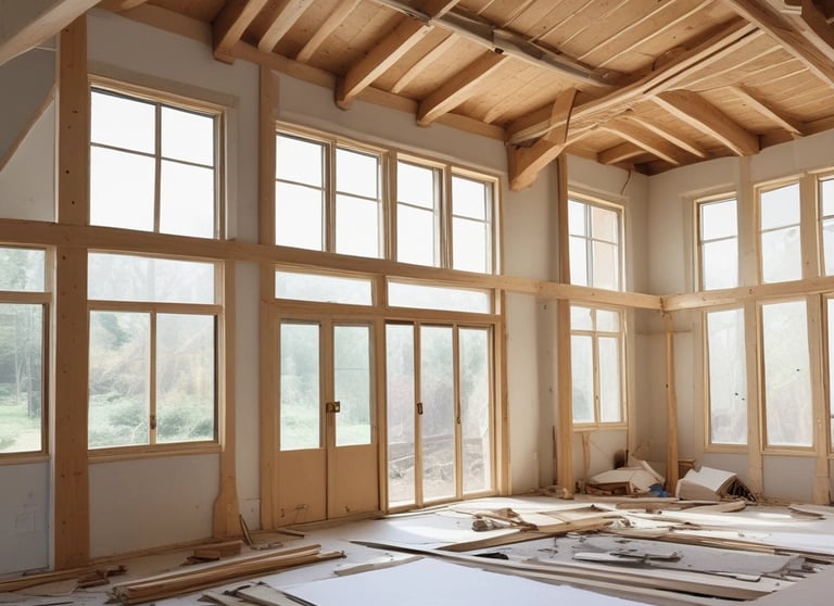 Interior view of a luxurious kitchen renovation with high-end finishes and modern lighting.