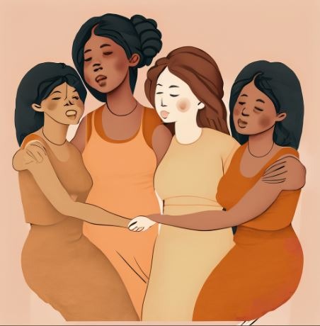 4 femmes qui se tiennent par le bras