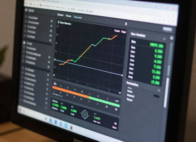 Detailed view of the IONEX display interface under soft, professional lighting. The screen shows a clean UI with real-time data metrics.