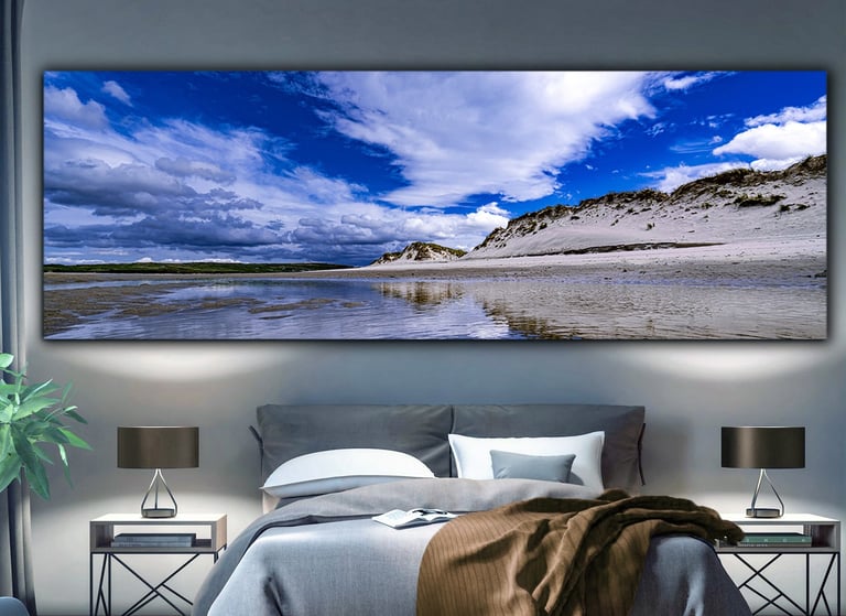 Maghera Beach canvas-printed image from "west coast photography" in the bedroom.