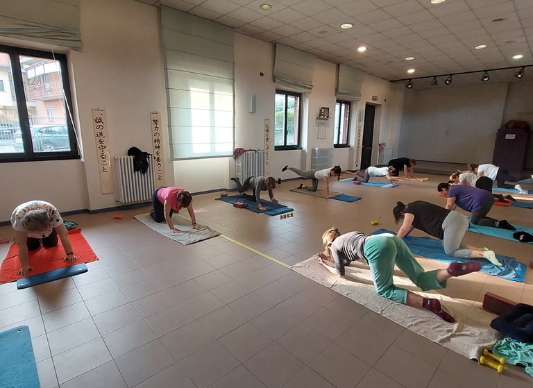 lezioni di ginnastica postulare di gruppo in palestra con fisioterapista