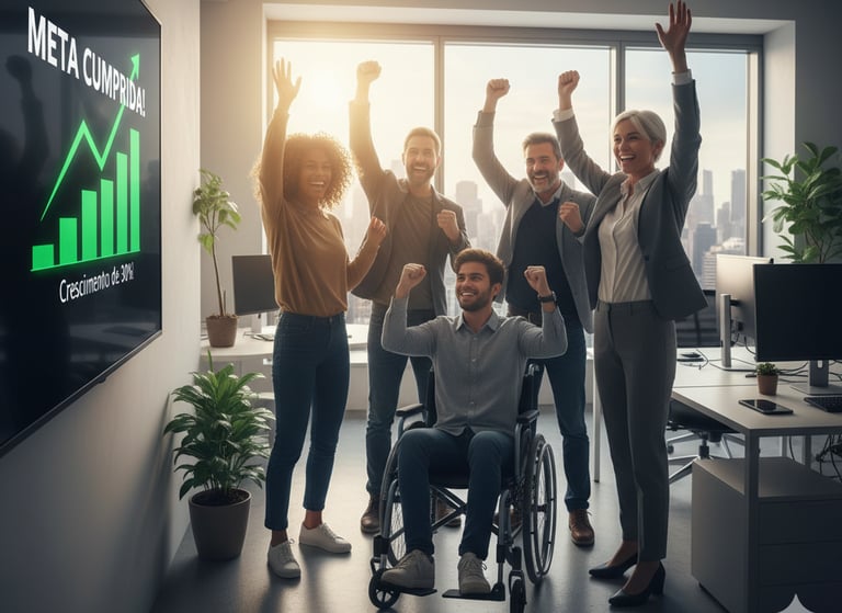 Um grupo de pessoas em volta de um homem em uma cadeira de rodas