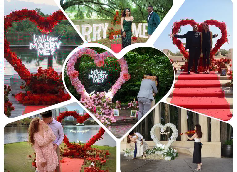 Marriage proposal in Orlando park with sunset backdrop and candles