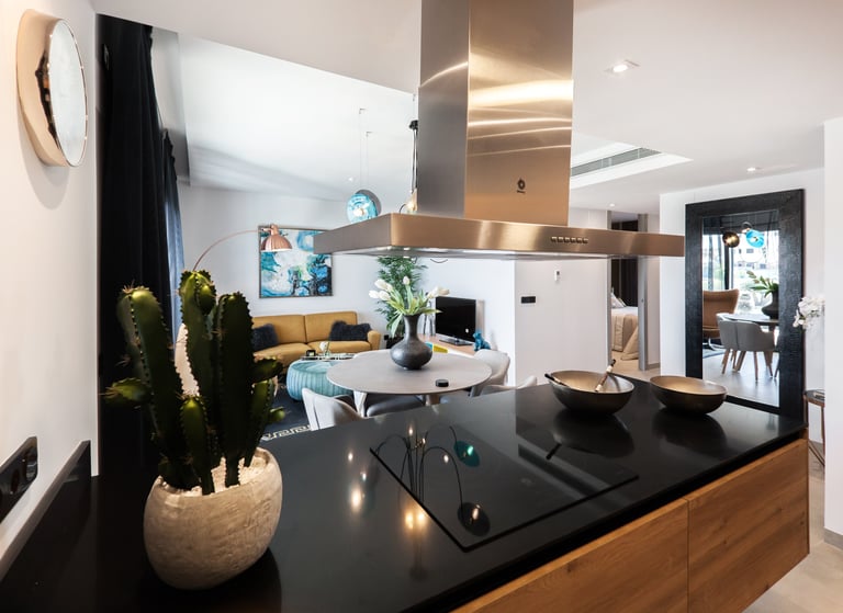 a kitchen countertop after marble polishing