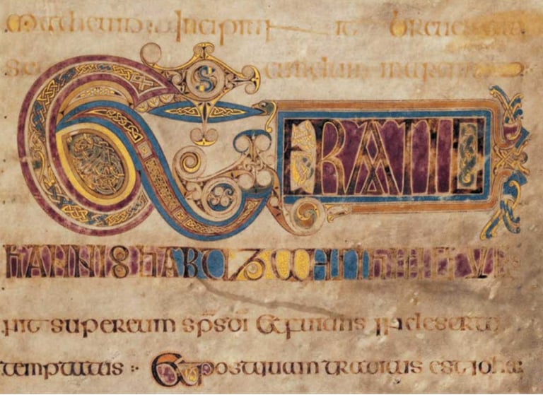 A page from the Irish Book of Kells showing the letter "A"