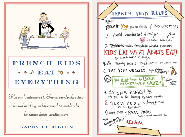picture of "French Kids Eat Everything" book by Karen Le Billon and the ten french food rules