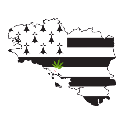 Carte Bretagne avec feuille de chanvre, localisation approximative et confidentialité préservée