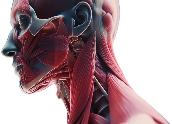 Drawing of the musculature of the human neck and head