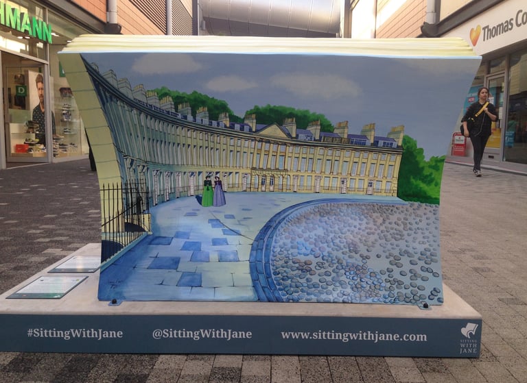 The back of Laura Fearn's bookbench featuring Camden Crescent.