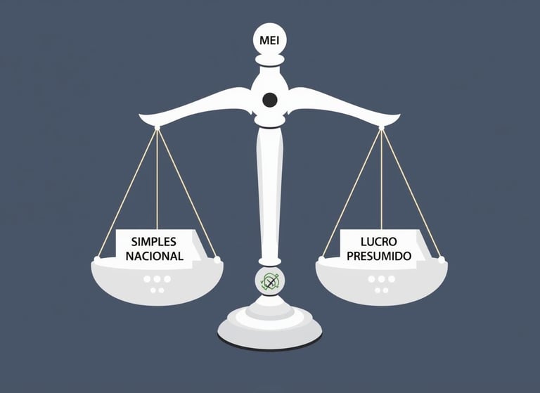 Balança com com os regimes "MEI", "Simples Nacional" e "Lucro Presumido"