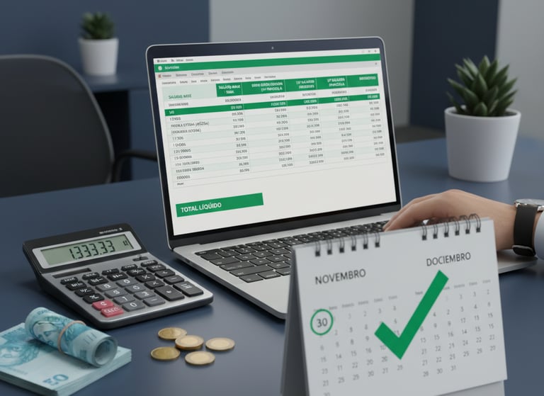 Uma pessoa segurando um calendário e uma calculadora