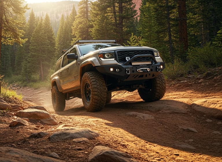 Overlanding essentials 2025 featured on a 4x4 vehicle ready for adventure in the mountain landscape.