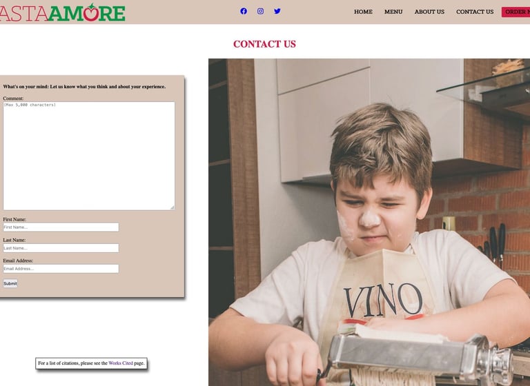 Web Design Project for Pasta Amore