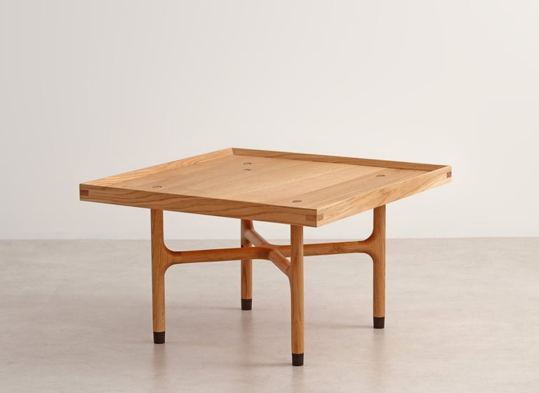 Bespoke design Reversible top coffee table in oak and recycled acrylic Edinburgh