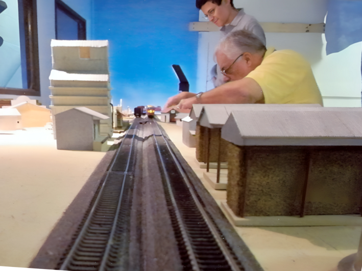 Building model train layout, father and son