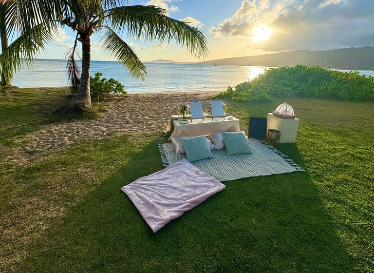 luxury beach picnic in Honolulu, Hawaii