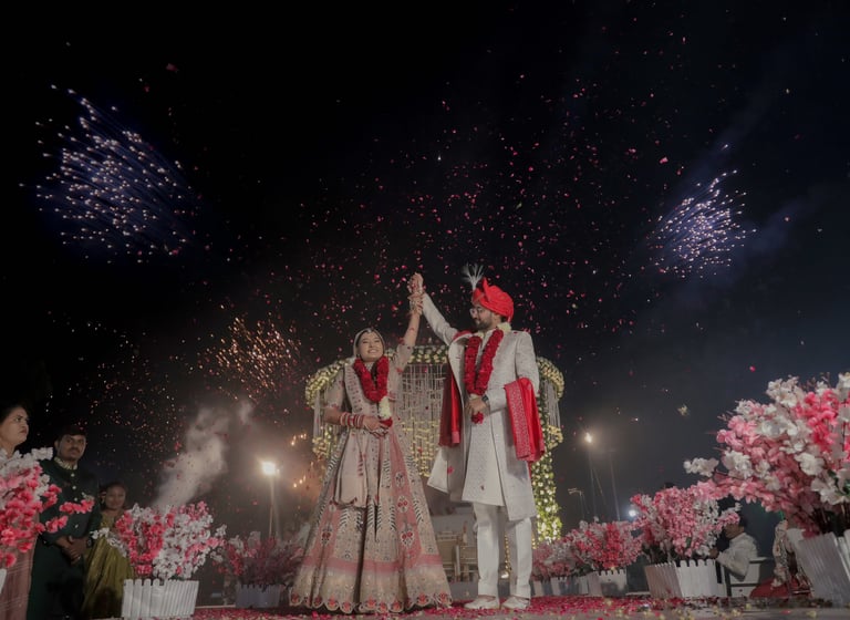 Best Wedding Moment Bride And Groom Photography in mandap R&D bridal makeup vadodara