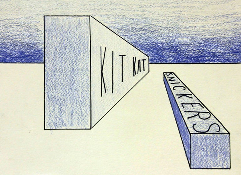 one point perspective drawing of candy bars