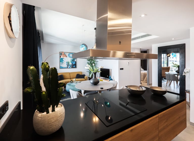a kitchen countertop after marble polishing