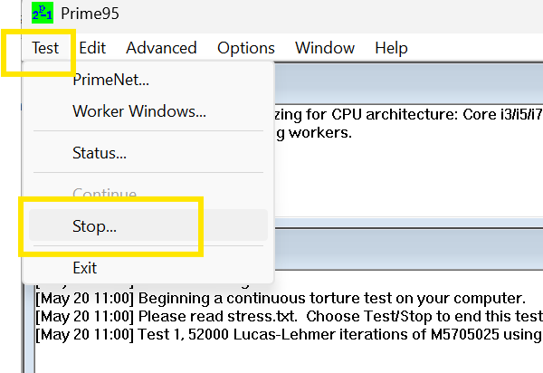 Prime95 Stop Test